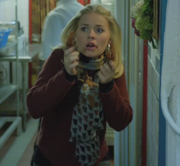 Alex's burgundy blazer and scarf on Happy Endings