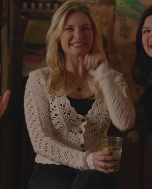Alex's white crochet cardigan on Happy Endings