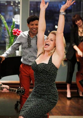 Ivy's patterned grey dress on Smash