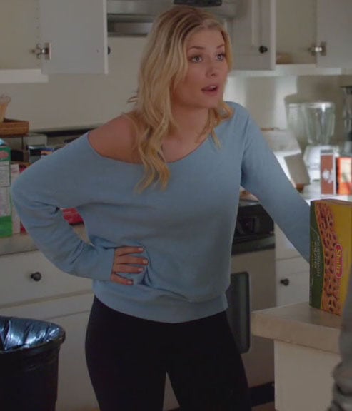 Alex's pastel blue off shoulder sweater on Happy Endings