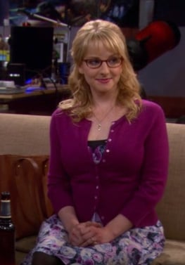 Bernadette's floral dress and pink/magenta cardigan on The Big Bang Theory