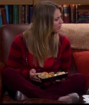 Penny's red striped cardigan on The Big Bang Theory