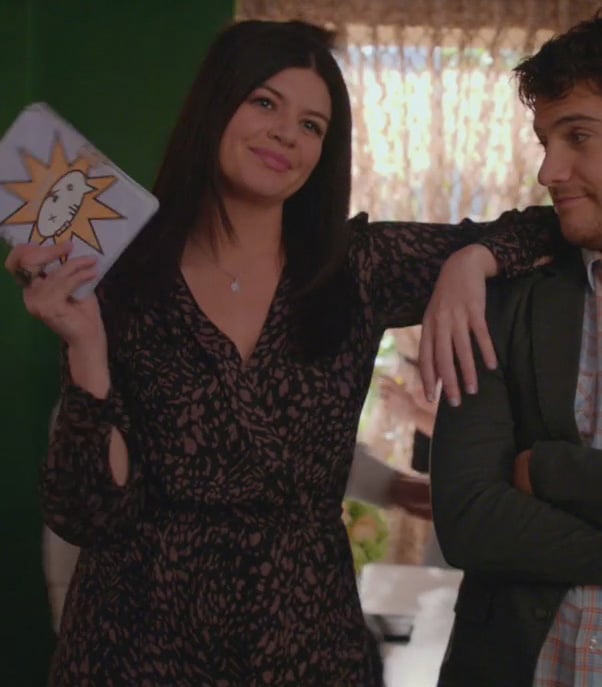 Penny's printed wrap dress on Happy Endings