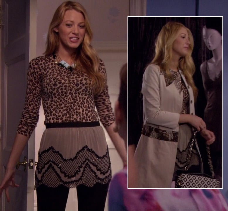 Serena's leopard print top with beaded skirt on Gossip Girl