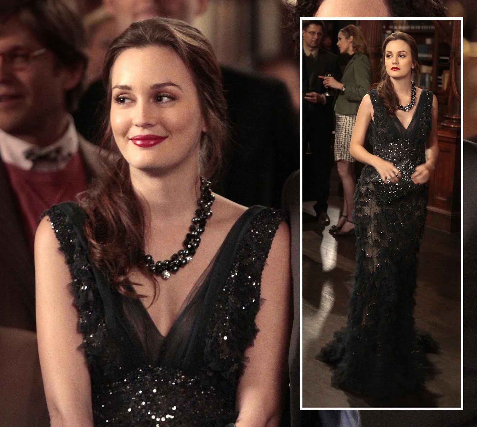 Blair's black beaded v-neck gown on Gossip Girl