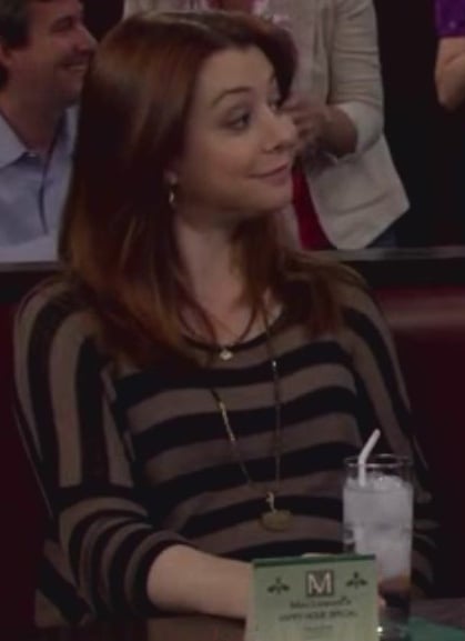 Lily's brown and black striped maternity top on How I Met Your Mother
