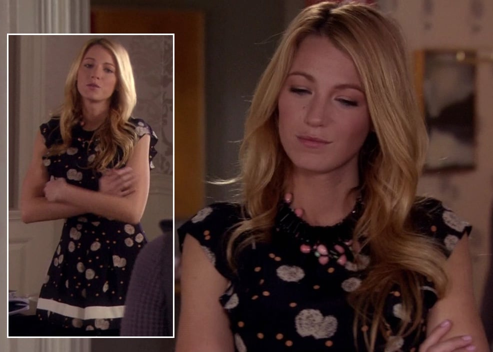 Serena's black patterned dress on Gossip Girl