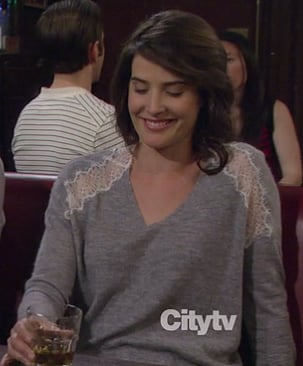 Robin's grey sweater with lace shoulder detail on How I Met Your Mother