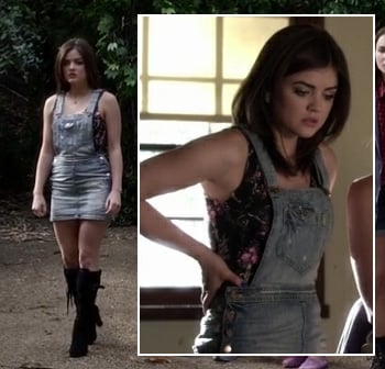 Aria's denim overall dress on Pretty Little Liars