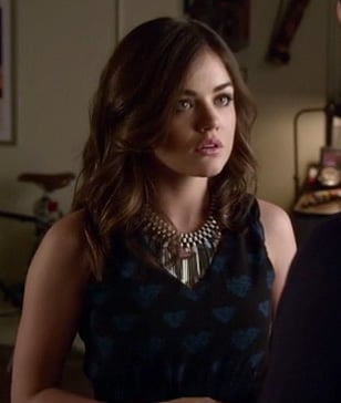 Aria's black dress with blue hearts on Pretty Little Liars