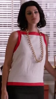 Megan Draper's white shift dress and thick chain necklace on Mad Men
