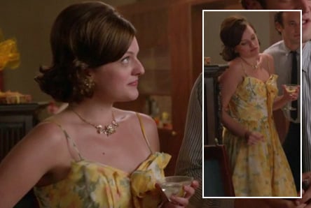 Peggy's yellow floral dress and flower necklace on Mad Men