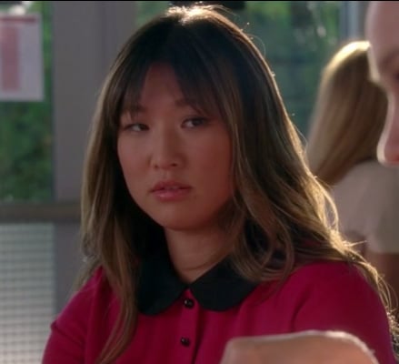 Tina's hot pink dress with black peter pan collar on Glee