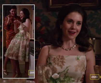 Trudy's cream floral dress on Mad Men