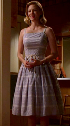 Betty Draper's blue dress with tie waist on Mad Men
