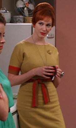 Joan's mustard and orange dress on Mad Men