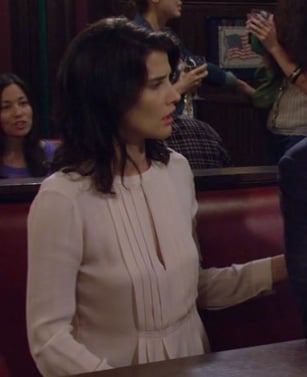 Robin's blush pleat front top with split on How I Met Your Mother