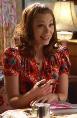 Annabeth's red printed puff sleeve dress on Hart of Dixie
