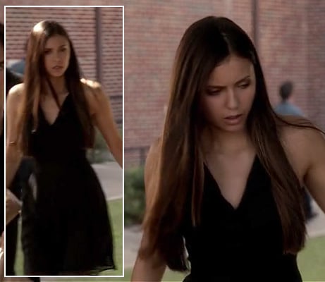 Elena's black dress at the funeral on The Vampire Diaries