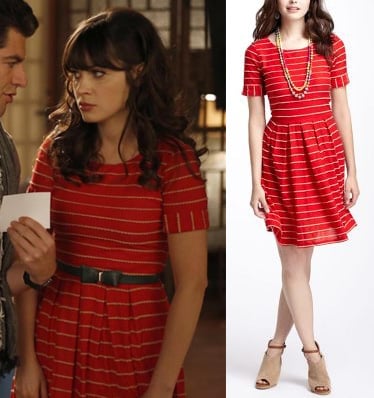 Jess's red dress with cream stripes on New Girl