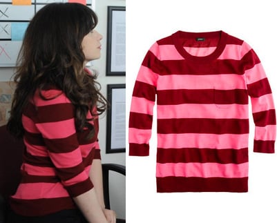 Jess's pink and red stripe sweater on New Girl