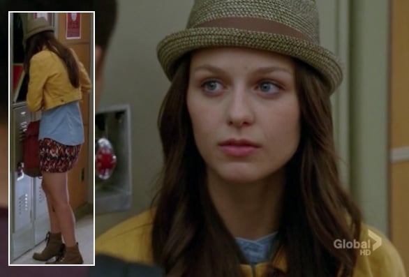 Marley's yellow denim jacket and fedora on Glee