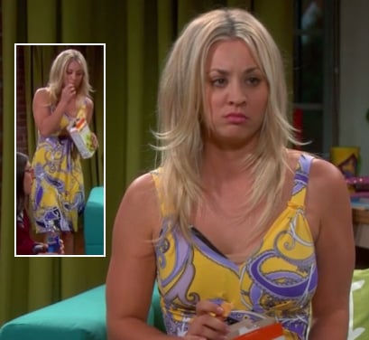 Penny's yellow and purple paisley print dress on The Big Bang Theory