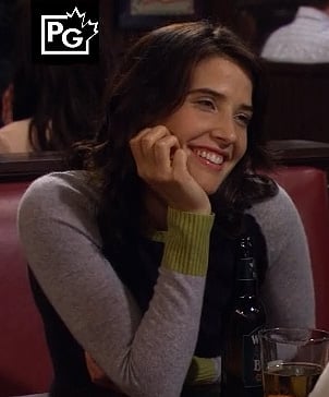 Robin's grey, green and navy colorblock sweater on How I Met Your Mother