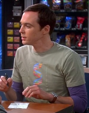 Sheldon's green DNA shirt on The Big Bang Theory