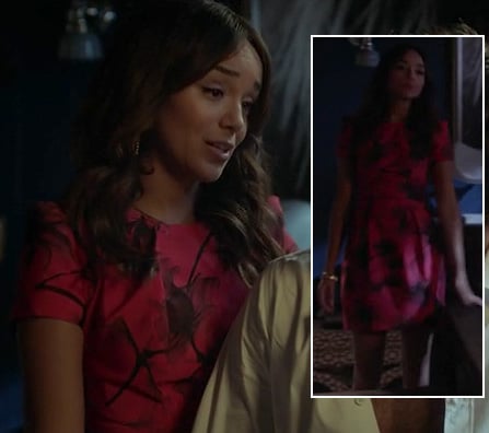 Ashley's pink and black print dress on Revenge