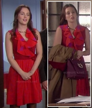 Blair's red star print ruffle dress on Gossip Girl
