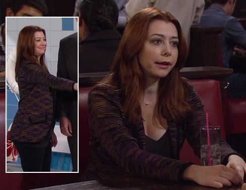 Lily's purple patterned jersey blazer on How I Met Your Mother