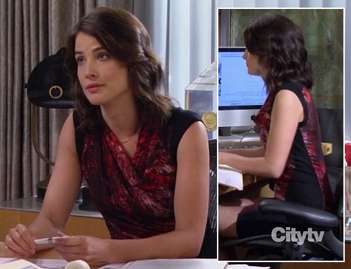 Robin's red and black sleeveless dress on How I Met Your Mother