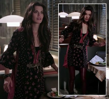 Ruby's black peasant style dress with burgundy leather leggings on Once Upon A Time