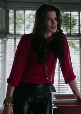 Ruby's red longsleeve sheer shirt and black leather pants on Once Upon A Time