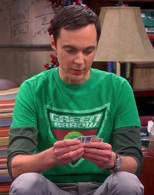 Sheldon's Green Arrow shirt on The Big Bang Theory