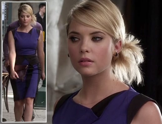 Hanna's blue and black colorblock peplum dress on Pretty Little Liars