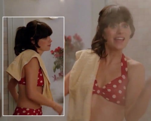 Jess's red polka dot swimsuit on New Girl