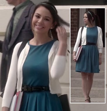 Mona's teal blue pleated dress on Pretty Little Liars