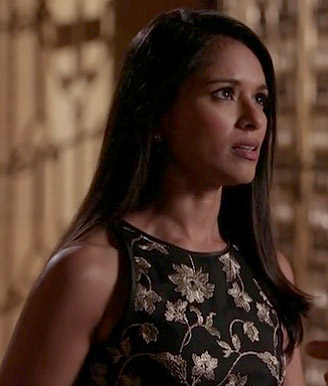 Padma's black dress with gold embroidered flowers on Revenge