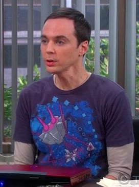 Sheldon's navy, pink and blue shirt on The Big Bang Theory