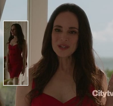 Victoria's red bow front dress on Revenge