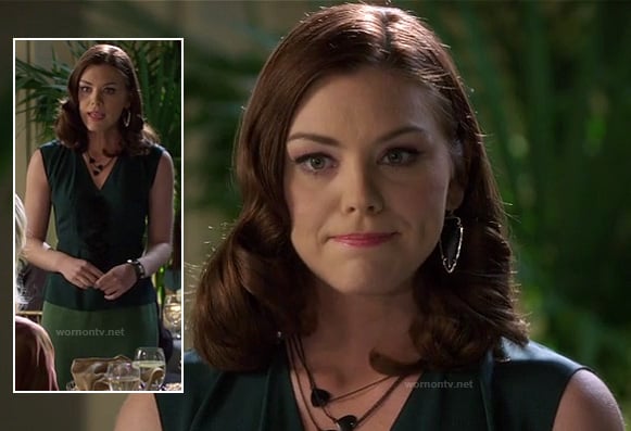 Annabeth's green wrap top and black arrow shaped earrings on Hart of Dixie