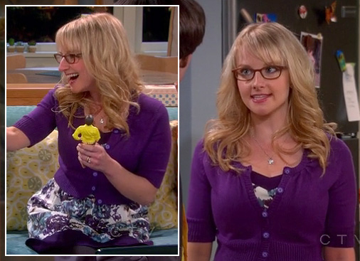 Bernadette's purple blue and white floral dress on The Big Bang Theory