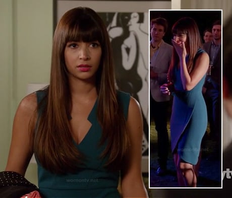 Cece's teal blue tulip dress on New Girl