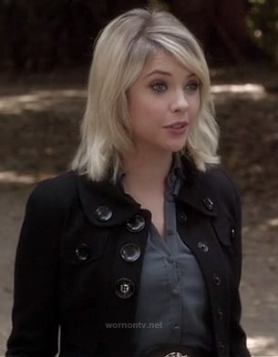 Hanna's black jacket with big buttons on Pretty Little Liars