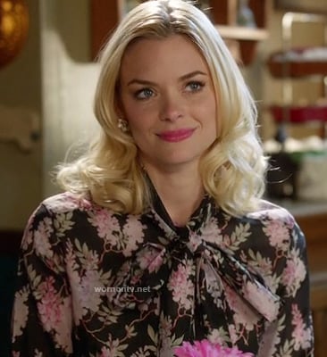 Lemon's black floral blouse with bow on Hart of Dixie