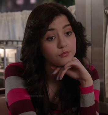 Maggie's pink and grey striped long sleeve top with lace back on The Carrie Diaries