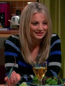 Penny's black and blue striped cardigan on The Big Bang Theory
