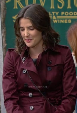 Robin's red/burgundy/wine satin trench coat on How I Met Your Mother